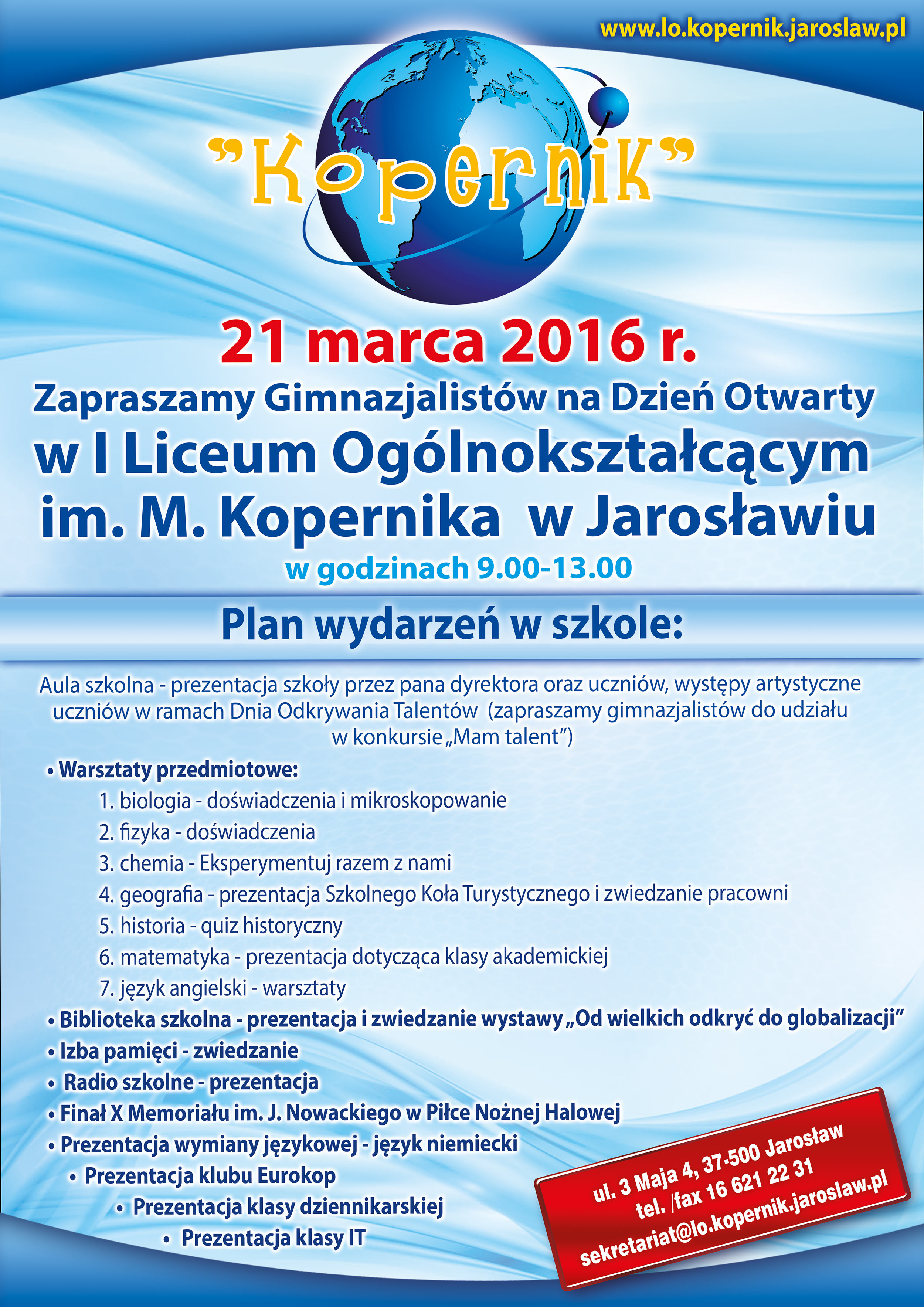 plakat informacyjny Dzień Otwarty I LO Jarosław